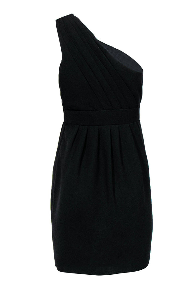 Current Boutique-Shoshanna - Black Ruched One-Shoulder Sheath Dress w/ Jeweled Design Sz 6