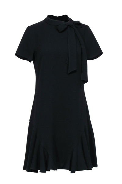 Current Boutique-Shoshanna - Black Short Sleeve Shift Dress w/ Neck Tie Sz 8