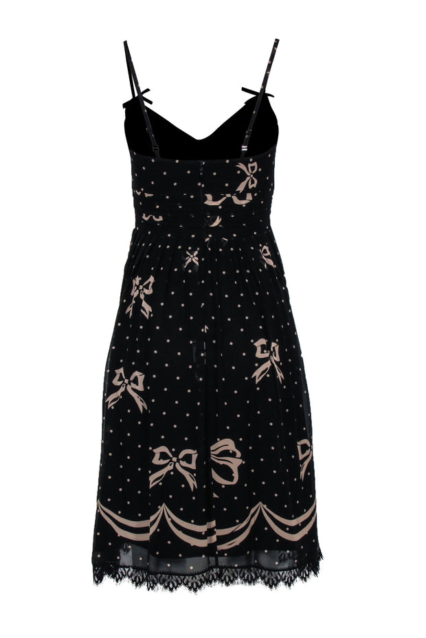 Current Boutique-Shoshanna - Black Silk A-Line Cocktail Dress w/ Lace Trim & Nude Print Sz 2