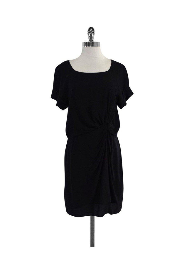 Current Boutique-Shoshanna - Black Silk Short Sleeve Gathered Waist Dress Sz 8
