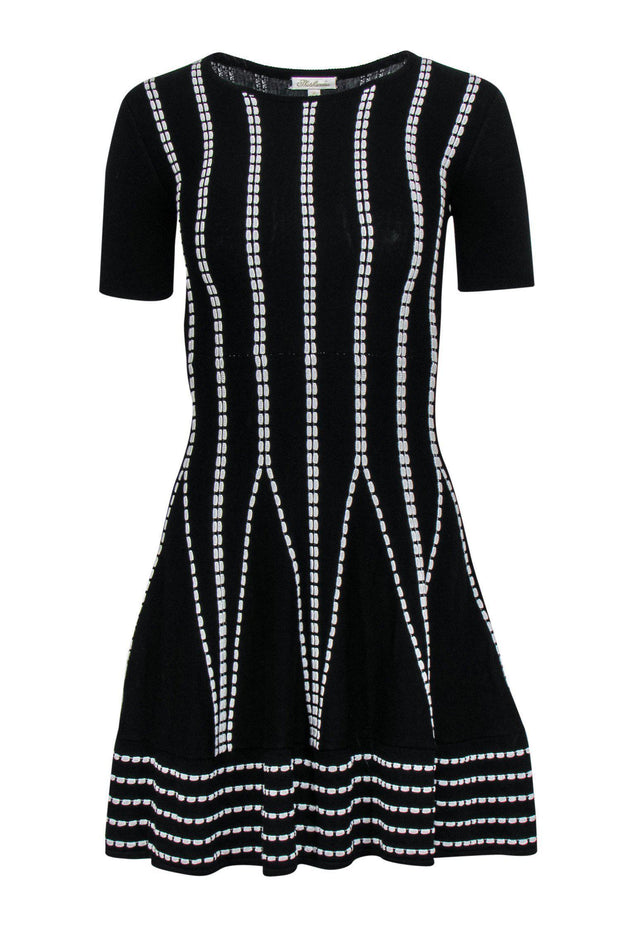 Current Boutique-Shoshanna - Black & White Textured Knit Flare Dress Sz P