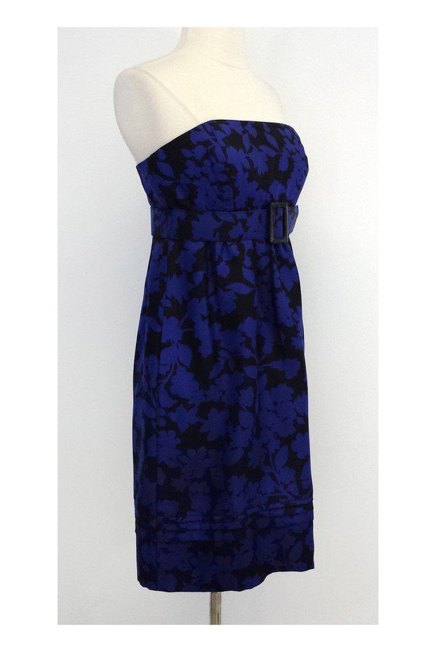 Current Boutique-Shoshanna - Blue & Black Floral Print Silk Strapless Dress Sz 6