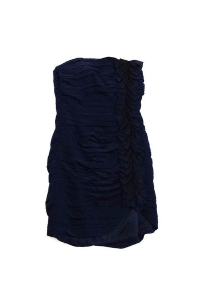 Current Boutique-Shoshanna - Blue & Black Silk Gathered Strapless Dress Sz 2