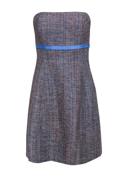 Current Boutique-Shoshanna - Blue & Brown Tweed Strapless Silk A-Line Dress Sz 4
