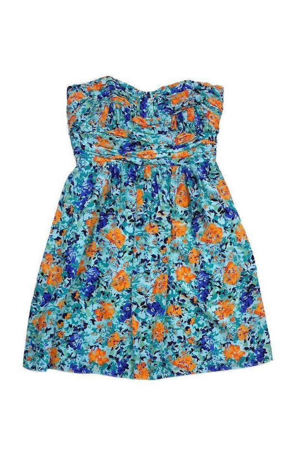 Current Boutique-Shoshanna - Blue & Orange Print Silk Strapless Dress Sz 8