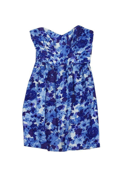 Current Boutique-Shoshanna - Blue & Purple Floral Silk Strapless Dress Sz 0