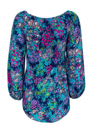 Current Boutique-Shoshanna - Blue Silk Blouse w/ Multicolored Floral Print Sz 6