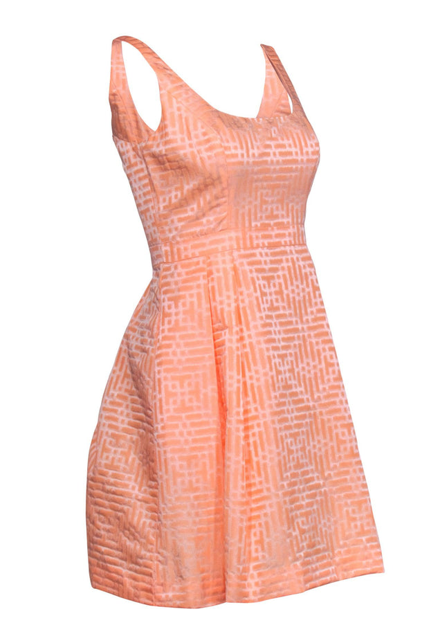 Current Boutique-Shoshanna - Bright Peach Geometric Textured A-Line Dress Sz 2