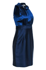 Current Boutique-Shoshanna - Cobalt Midnight Silk & Wool High-Neck Sheath Dress w/ Ruffles Sz 6