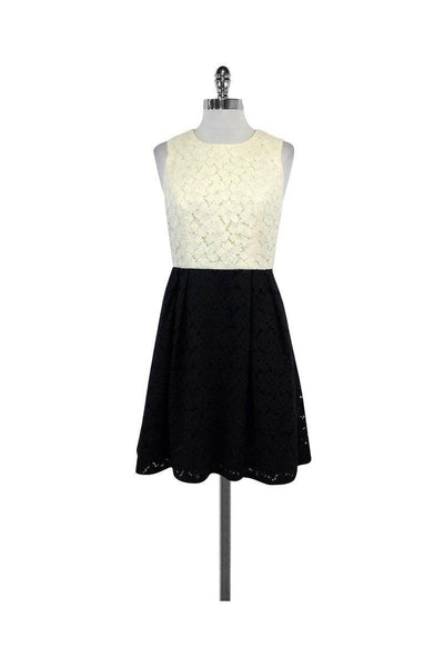 Current Boutique-Shoshanna - Cream & Black Lace Colorblock Dress Sz 4