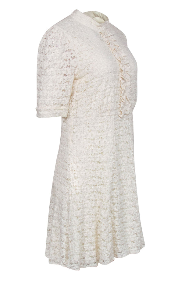 Current Boutique-Shoshanna - Cream Lace Cropped Sleeve Dress w/ Ruffles Sz 12