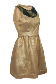 Current Boutique-Shoshanna - Gold Brocade Dress w/ Green & Golden Sequins Sz 6