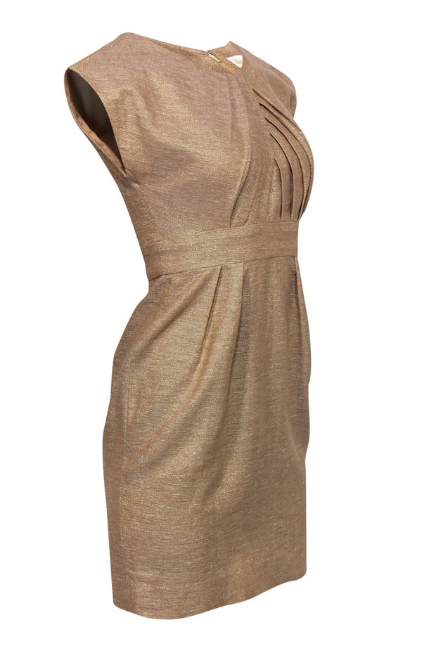 Current Boutique-Shoshanna - Gold Metallic Sheath Dress w/ Pleats Sz 0