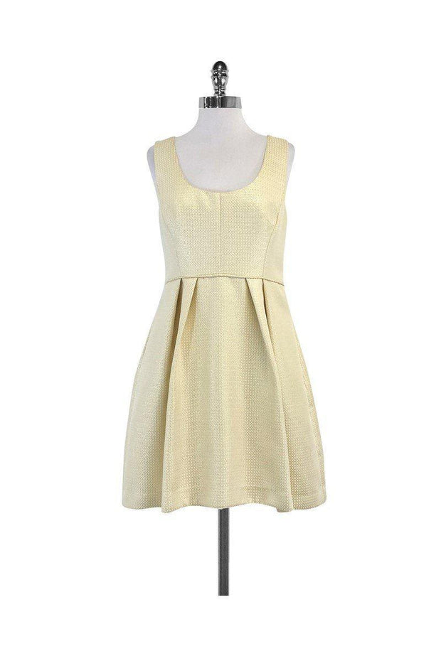 Current Boutique-Shoshanna - Gold Textured Sleeveless Pleated Dress Sz 8