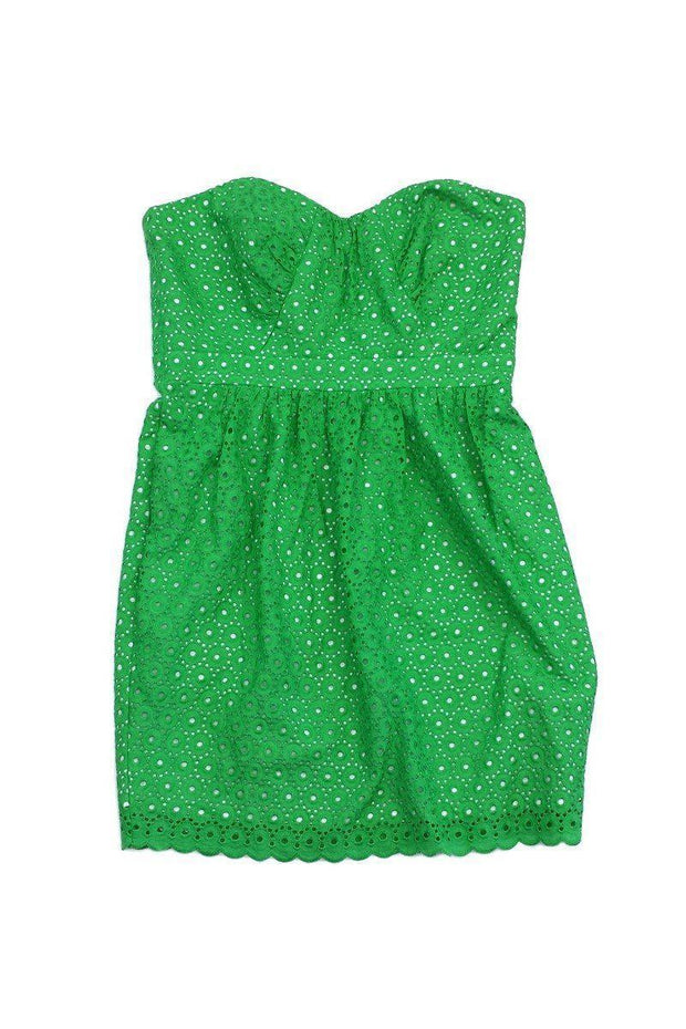 Current Boutique-Shoshanna - Green Cotton Eyelet Strapless Dress Sz 8