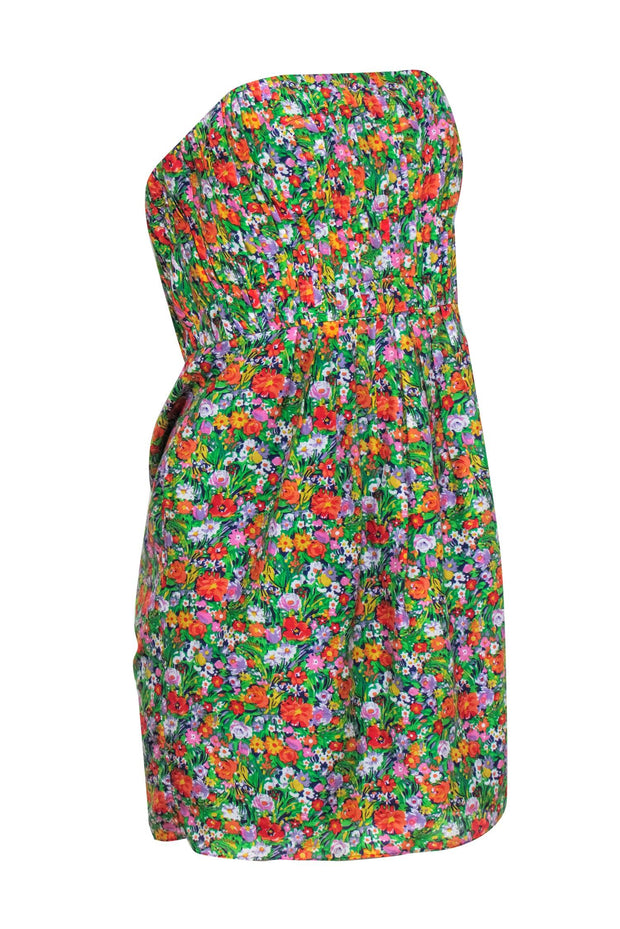 Current Boutique-Shoshanna - Green & Multicolor Floral Print Strapless Mini Dress Sz 8