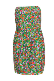 Current Boutique-Shoshanna - Green & Multicolor Floral Print Strapless Mini Dress Sz 8