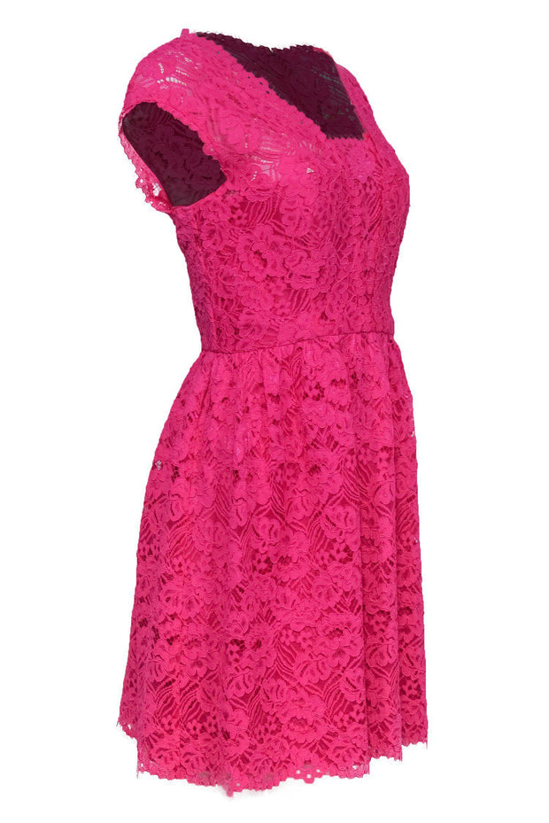 Current Boutique-Shoshanna - Hot Pink Lace Sleeveless Fit & Flare Dress Sz 12