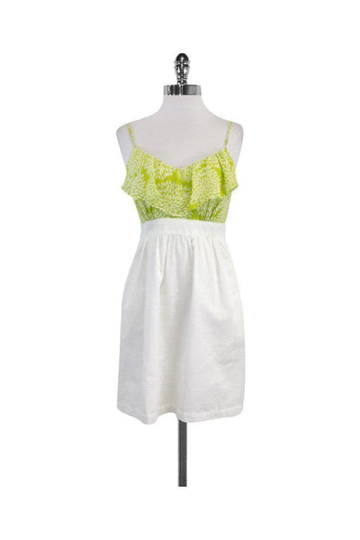 Current Boutique-Shoshanna - Lime & White Ruffle Floral Silk Dress Sz 2