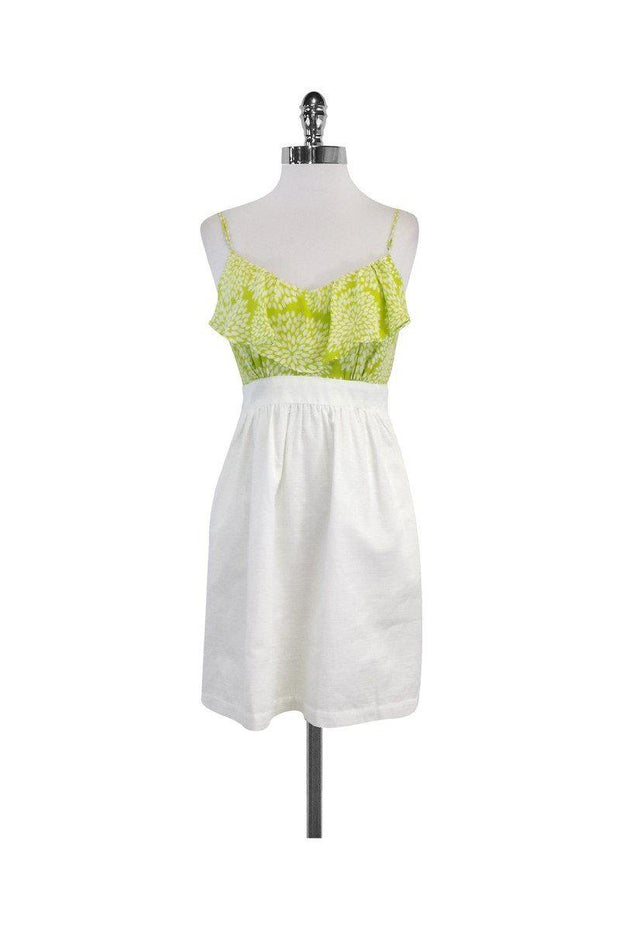 Current Boutique-Shoshanna - Lime & White Ruffle Floral Silk Dress Sz 2