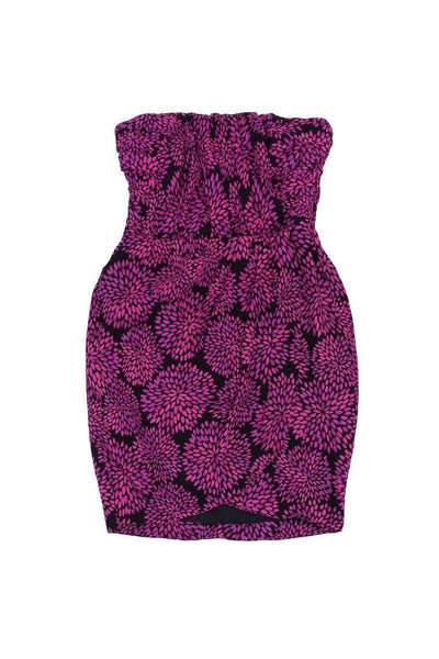 Current Boutique-Shoshanna - Magenta & Black Floral Print Strapless Dress Sz 4