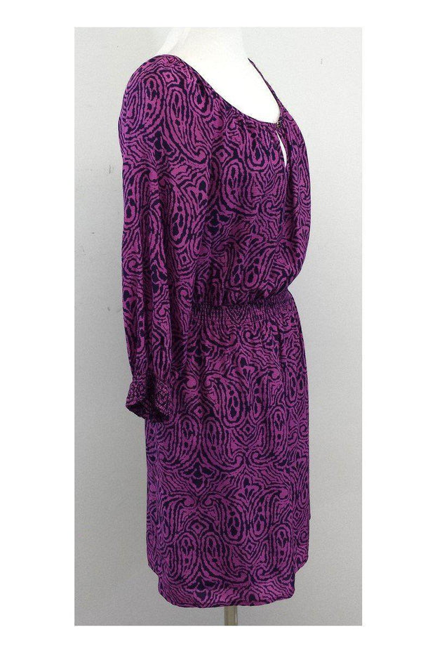 Current Boutique-Shoshanna - Magenta & Navy Silk Long Sleeve Dress Sz 2
