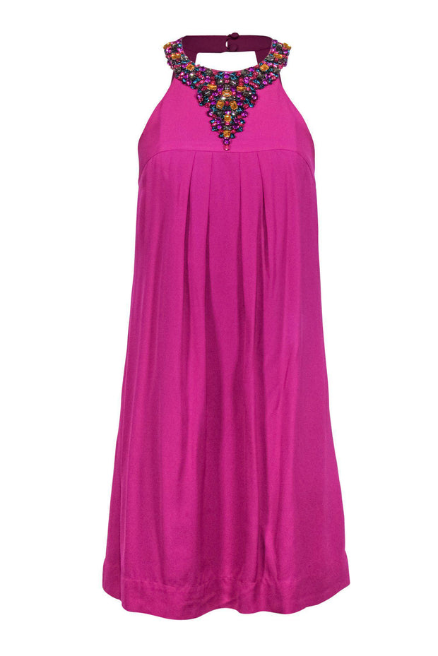 Current Boutique-Shoshanna - Magenta Silk Shift Dress w/ Jeweled Neckline Sz 2