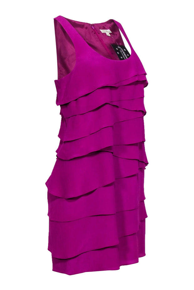Current Boutique-Shoshanna - Magenta Textured Tiered Sleeveless Racerback Silk Shift Dress Sz 4