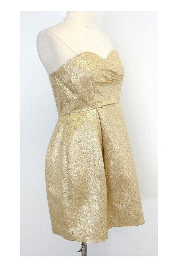 Current Boutique-Shoshanna - Metallic Gold Silk Blend Strapless Dress Sz 0