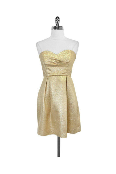 Current Boutique-Shoshanna - Metallic Gold Silk Blend Strapless Dress Sz 0