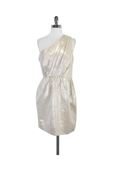 Current Boutique-Shoshanna - Metallic Linen & Cotton One Shoulder Dress Sz 10