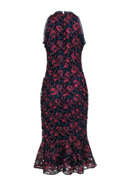 Current Boutique-Shoshanna Midnight - Navy & Maroon Floral Lace Sleeveless Midi Dress w/ Eyelet Trim Sz 8