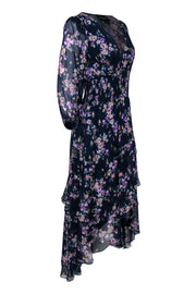 Current Boutique-Shoshanna Midnight - Navy & Multicolor Metallic Floral High-Low Dress Sz 8