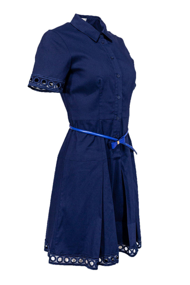 Current Boutique-Shoshanna - Navy Collared Drop-Waist Dress w/ Eyelet Lace Sz 2