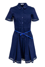 Current Boutique-Shoshanna - Navy Collared Drop-Waist Dress w/ Eyelet Lace Sz 2
