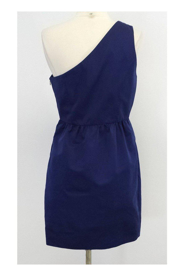 Current Boutique-Shoshanna - Navy Cotton Blend Embellished One Shoulder Dress Sz 6