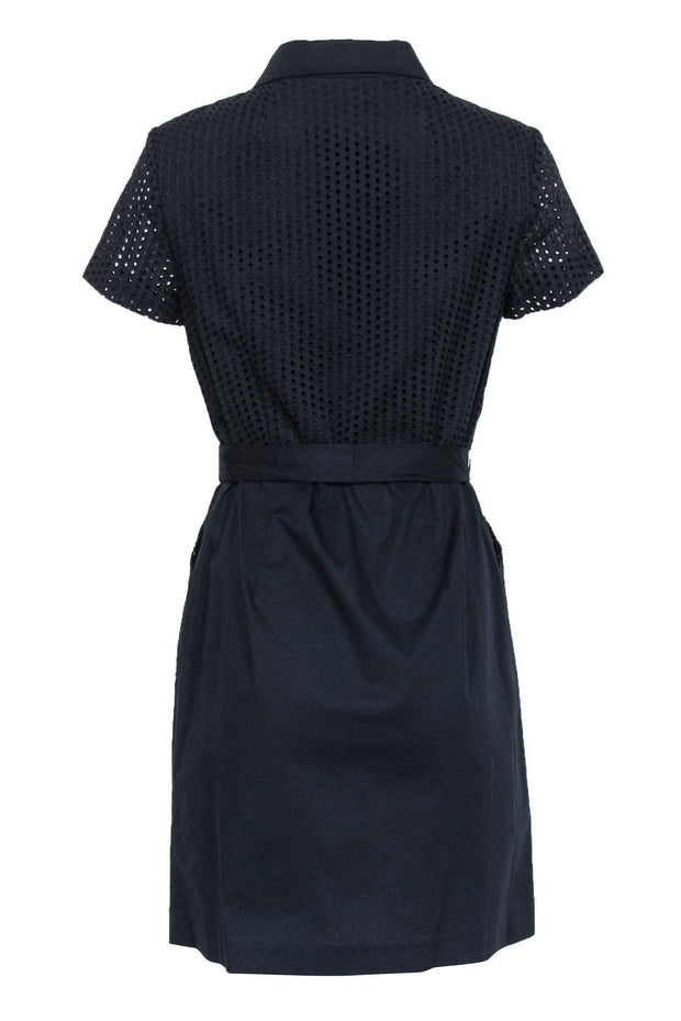Current Boutique-Shoshanna - Navy Cotton Collared Fit & Flare Eyelet Dress Sz 6