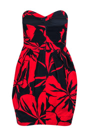 Current Boutique-Shoshanna - Navy & Red Floral Print Cotton Strapless Dress Sz 2