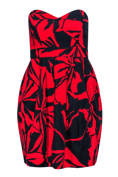 Current Boutique-Shoshanna - Navy & Red Floral Print Cotton Strapless Dress Sz 2