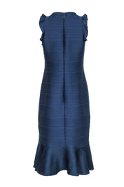 Current Boutique-Shoshanna - Navy Ribbed Texture Midi Dress w/ Ruffles Hem Sz 6