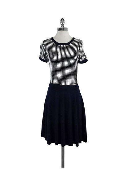 Current Boutique-Shoshanna - Navy & White Checkered Short Sleeve Dress Sz M