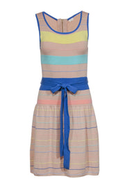 Current Boutique-Shoshanna - Nude & Pastel Knit Stripe Fit & Flare Dress w/ Tie Sz S