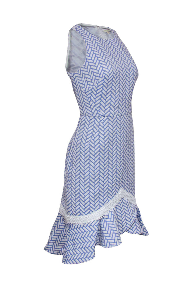 Current Boutique-Shoshanna - Periwinkle Blue & White Sleeveless Dress w/ Flounce Hem Sz 8