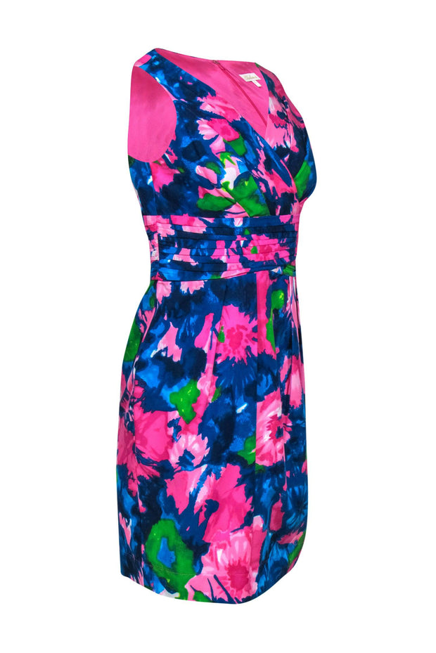 Current Boutique-Shoshanna - Pink & Blue Floral Print Sleeveless Sheath Dress Sz 6