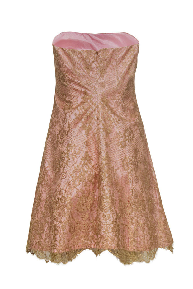 Current Boutique-Shoshanna - Pink & Gold Lace Strapless A-Line Dress Sz 0