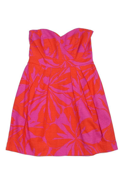 Current Boutique-Shoshanna - Pink & Orange Cotton Strapless Dress Sz 8