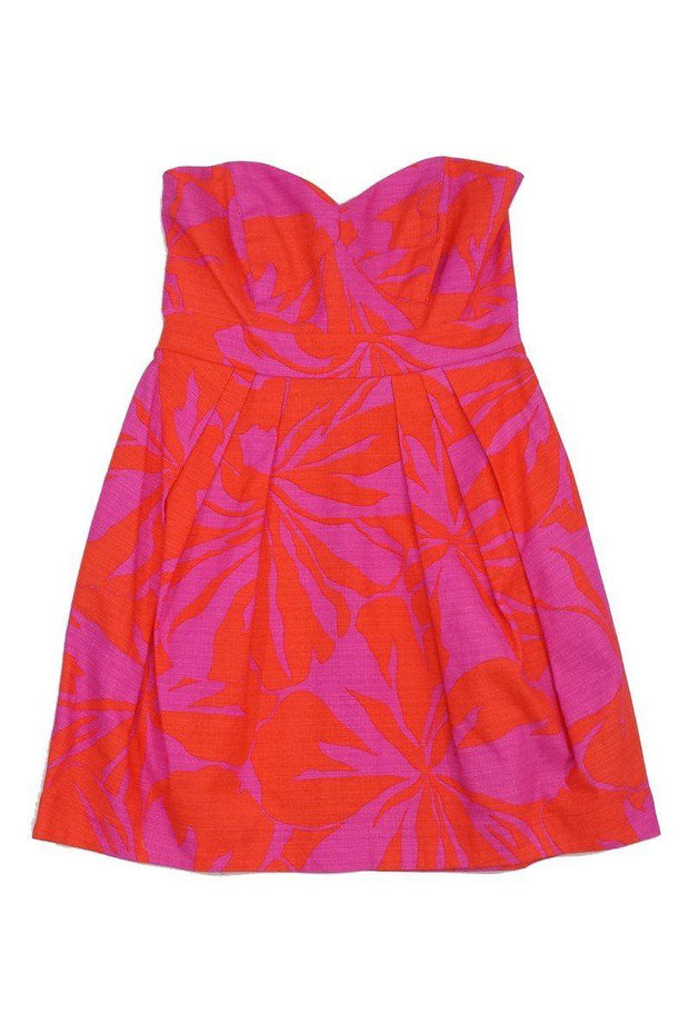Current Boutique-Shoshanna - Pink & Orange Cotton Strapless Dress Sz 8