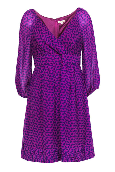 Current Boutique-Shoshanna - Purple Geometric Empire Waist Dress w/ Puff Sleeves Sz 8