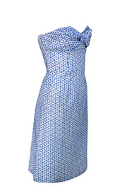 Current Boutique-Shoshanna - Strapless White Dress w/ Blue Eyelet Design Sz 8