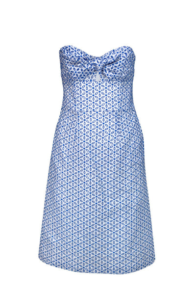 Current Boutique-Shoshanna - Strapless White Dress w/ Blue Eyelet Design Sz 8